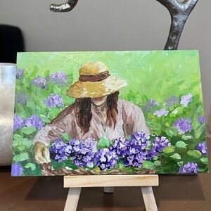Serene Garden Painting with Purple Blooms